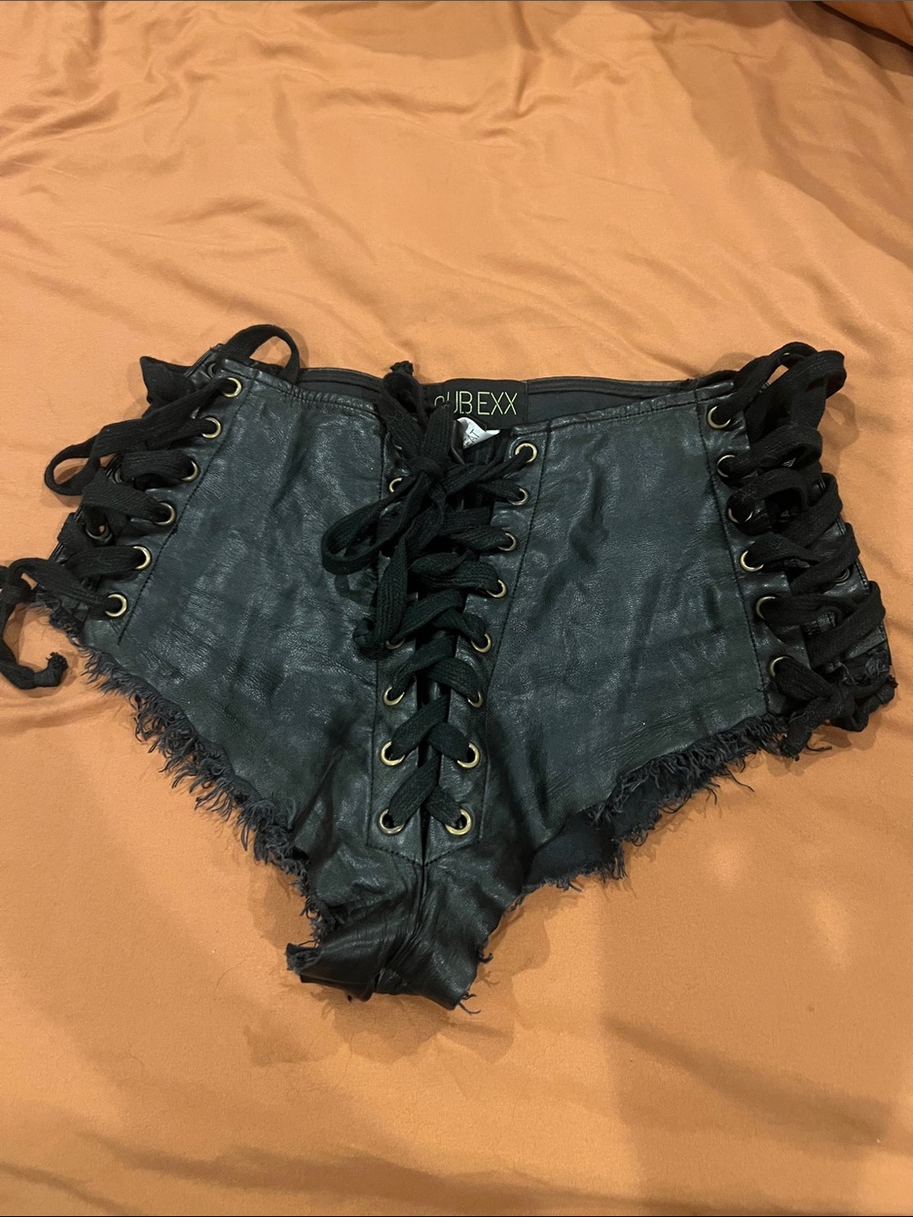 Faux leather lace up black shorts very rare
